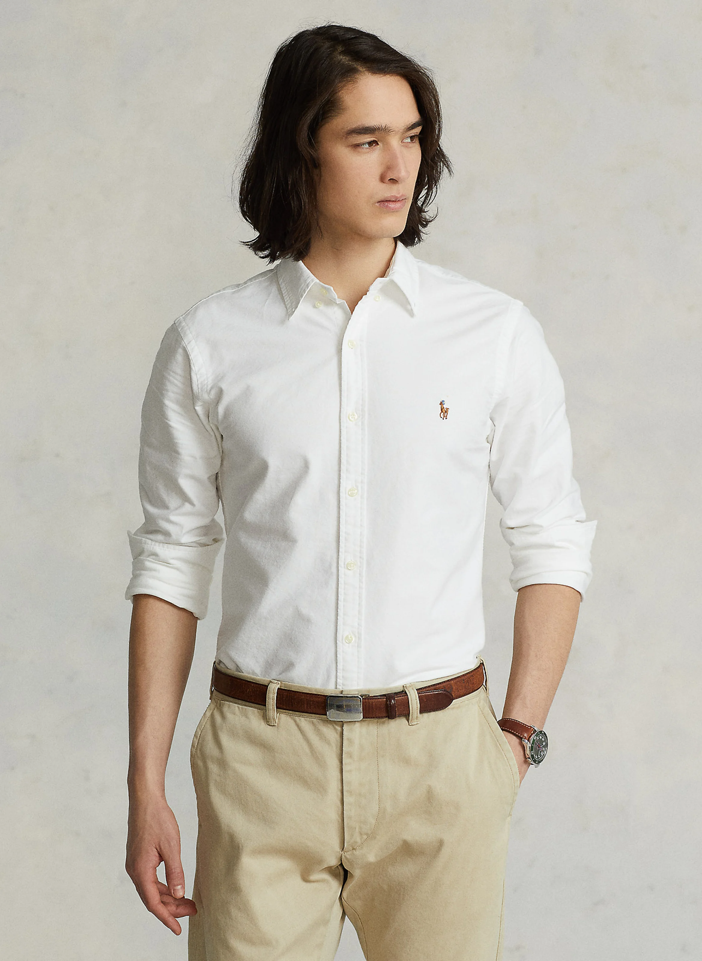 Chemise col américain slim-fit en Oxford de coton | Blanc
