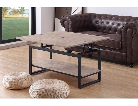 PEGANE - Table basse relevable et extensible en bois de chêne miel