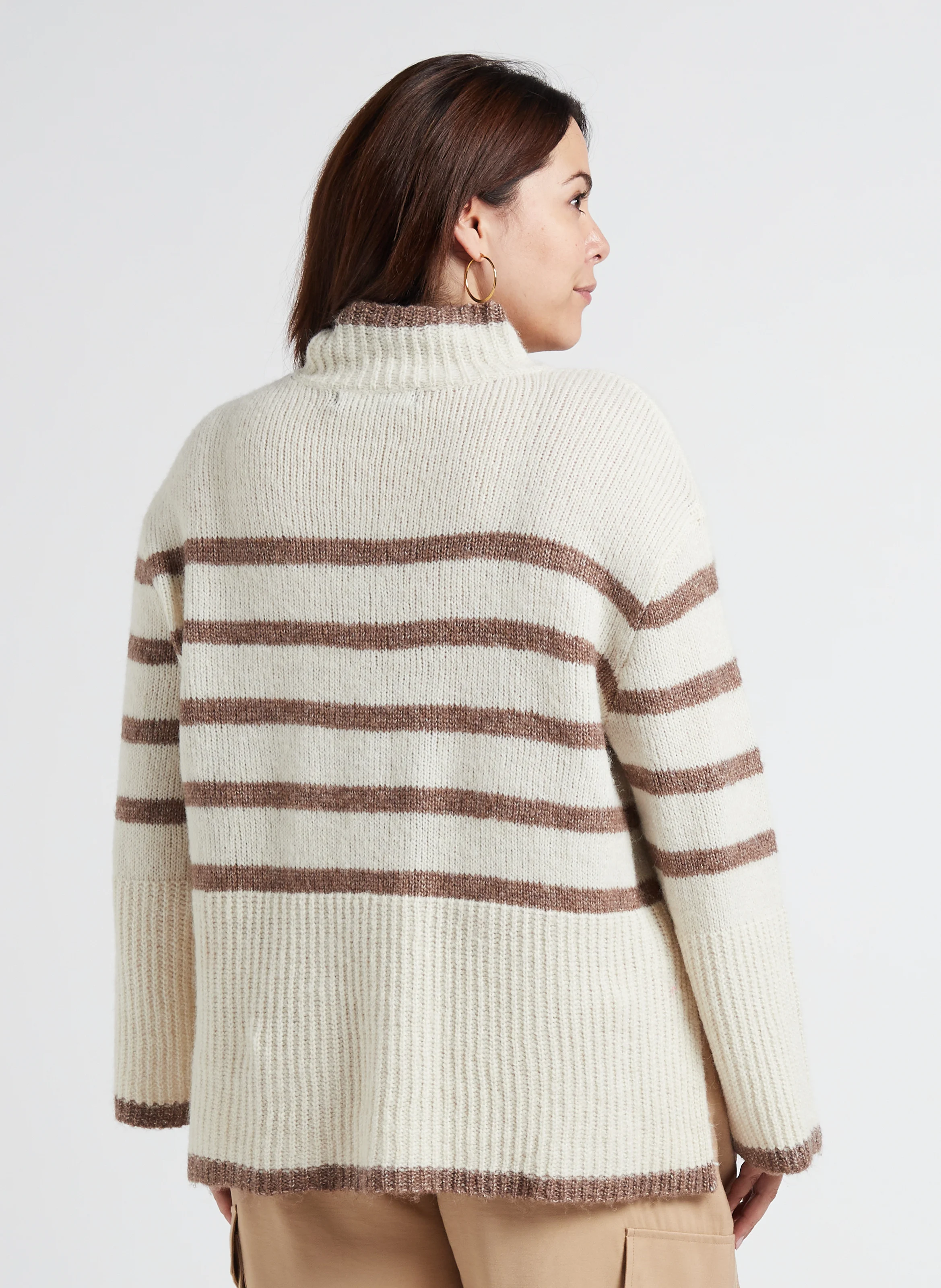 WIONA - Pull col montant à rayures| Beige