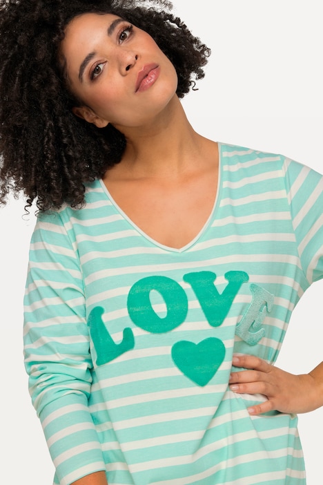 Longshirt, geringelt, LOVE Druck Langarm