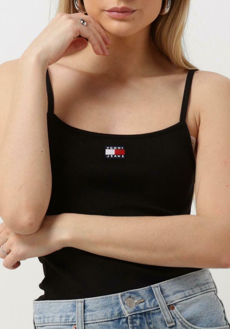TOMMY JEANS zwarte tommy jeans top tjw badge rib strap top