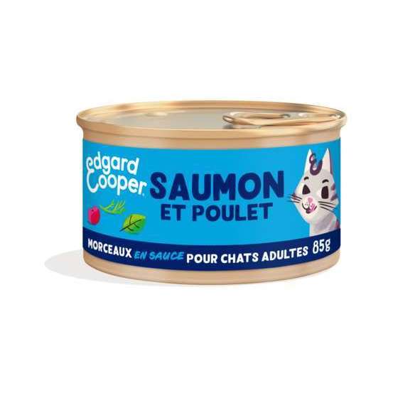 Morceaux en sauce au saumon et poulet pour chats adultes 85g