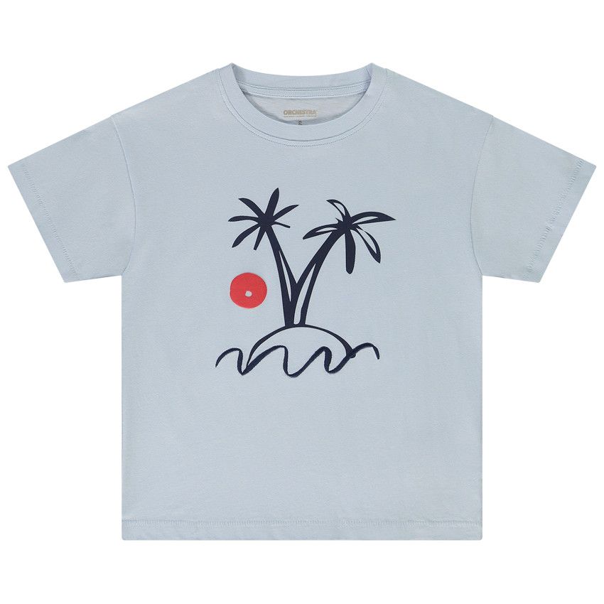T-shirt manches courtes motif palmiers pour garçon - Bleu