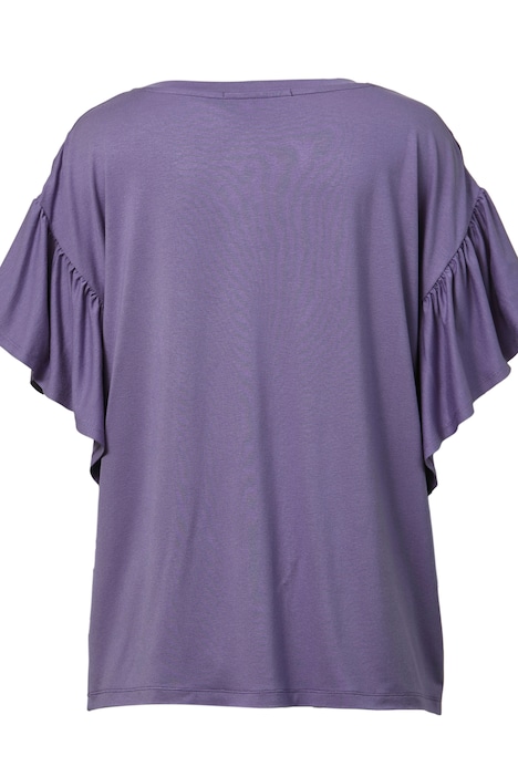 T-Shirt, oversized, U-Boot-Ausschnitt, Rüschen-Halbarm