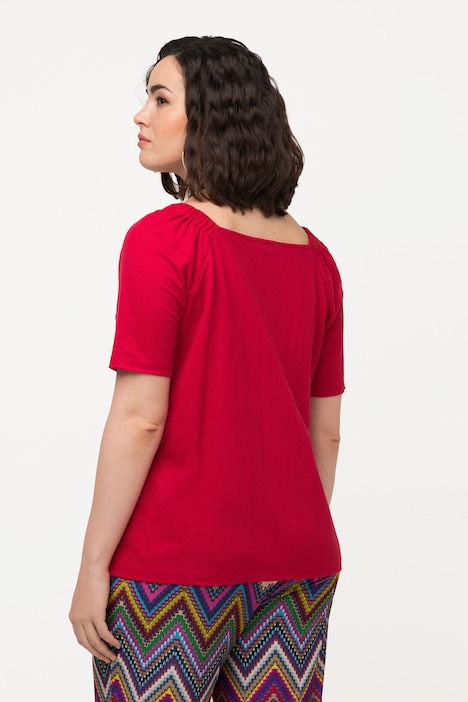 Shirtbluse, Kräuselungen, V-Ausschnitt, Halbarm