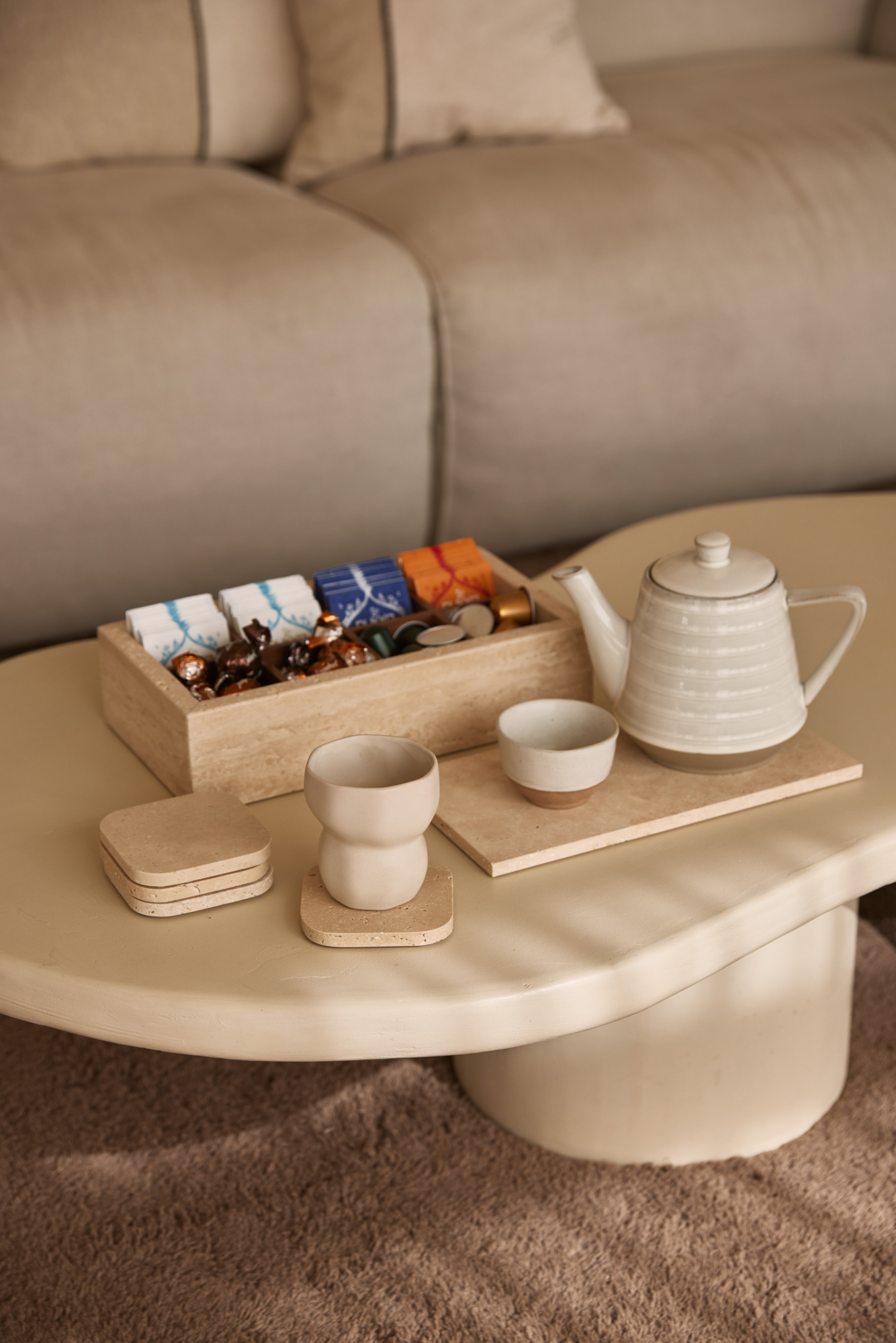 Organische onderzetter Travertine - set van 4