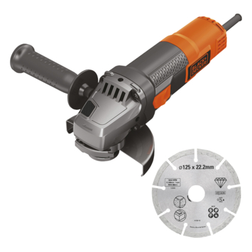Black+Decker haakse slijper 125 mm BEG220A1-QS + diamantschijf