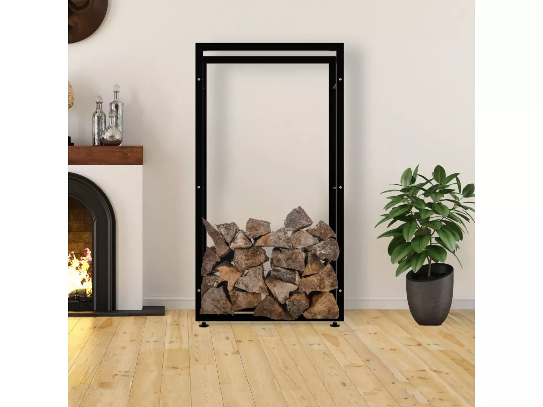 Etagère bois de cheminée - Métal - 25x80x150 cm - Noir - Keri V2