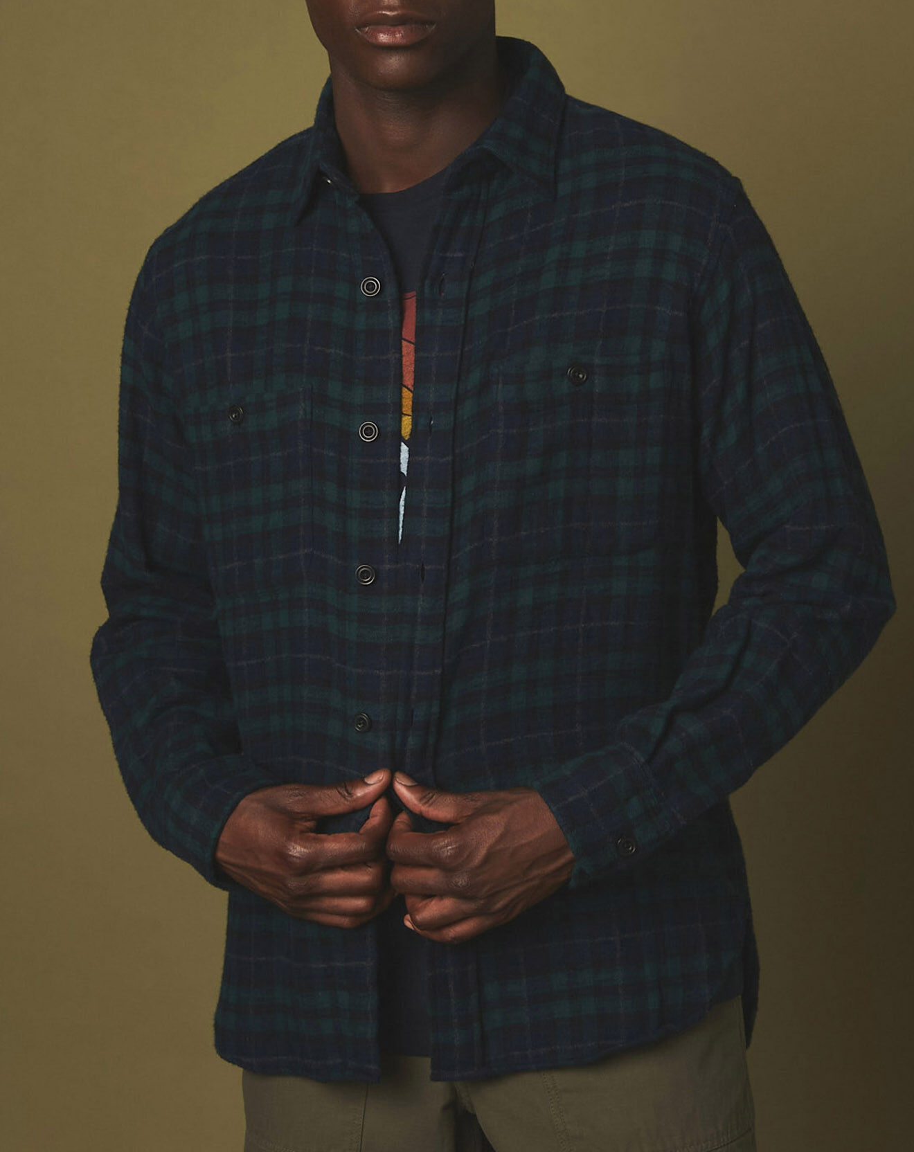 Hartford Surchemise en Flanelle slim Percey navy/vert/marron