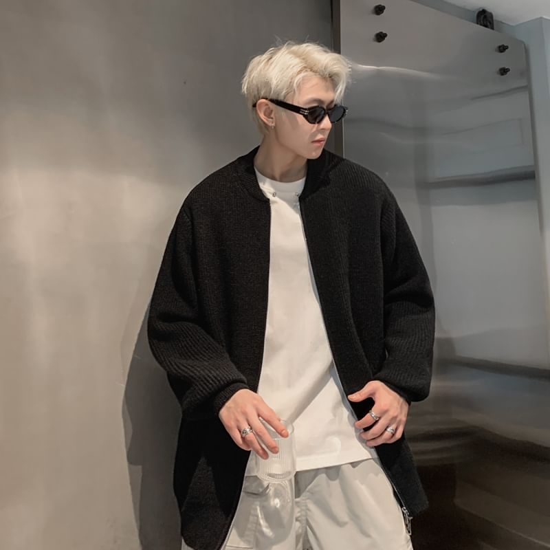 Posive - Effen oversized vest met ronde hals en rits