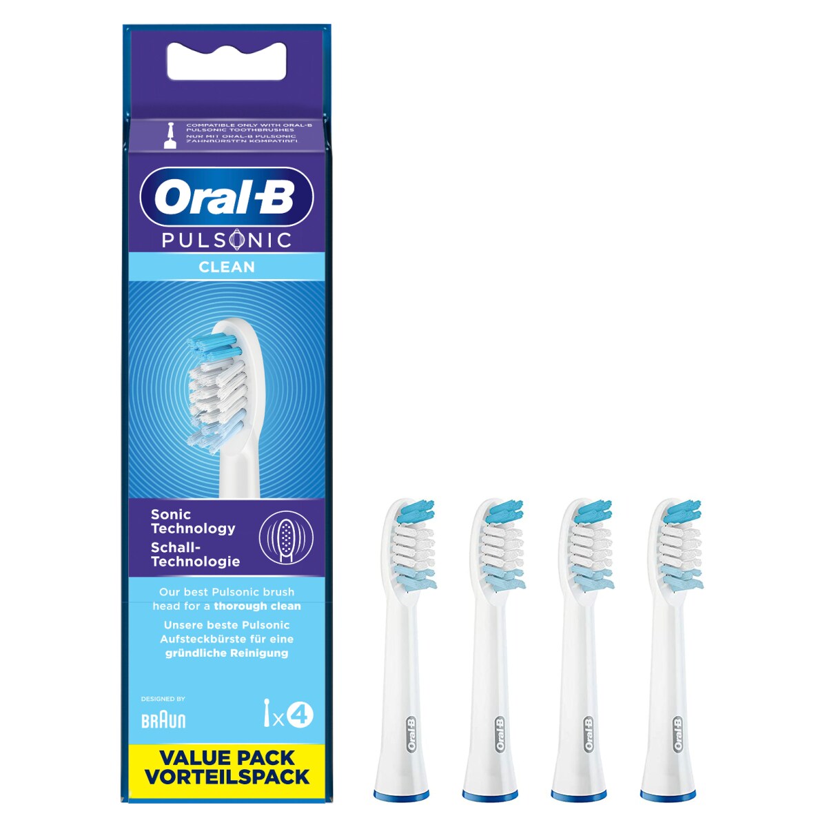 Oral-B Pulsonic Clean Aufsteckbürsten für Schallzahnbürsten, 4 Stück