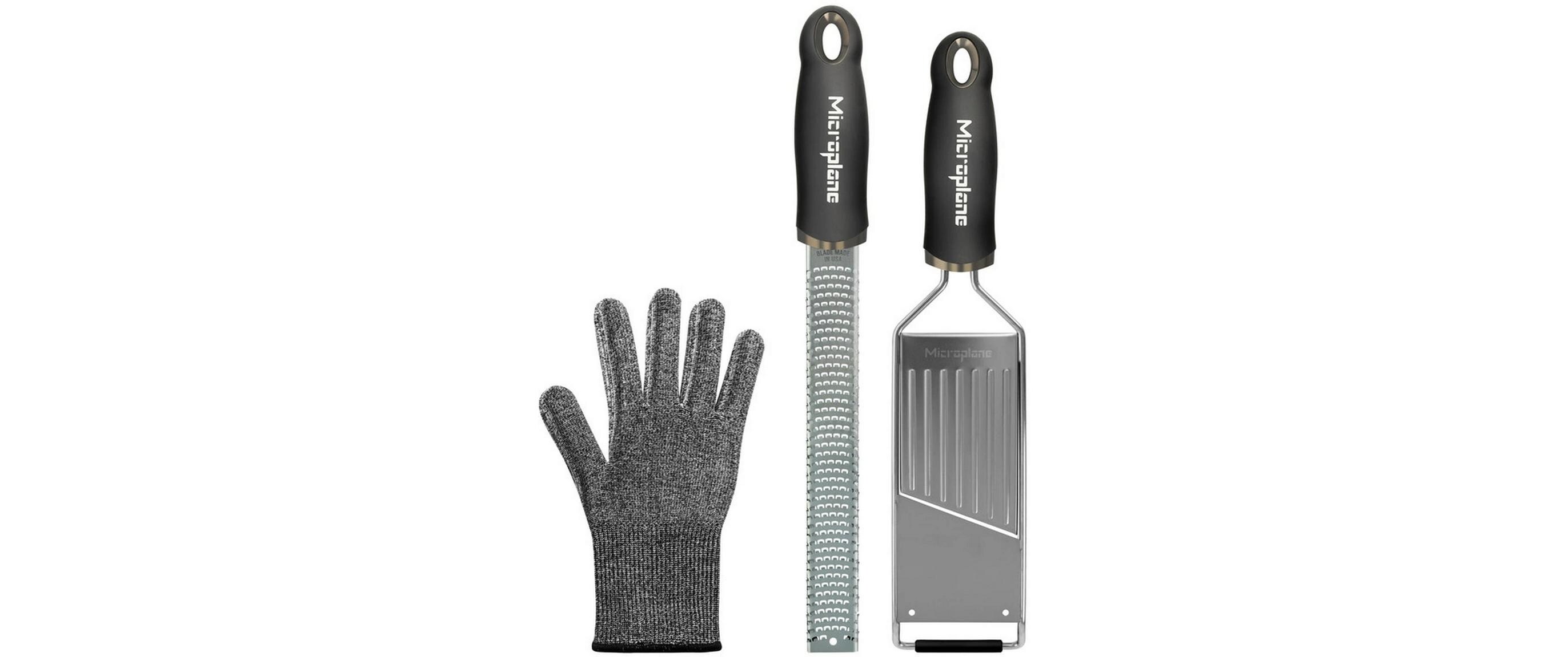 Gourmet Raspel Set Grau/SchwarzReibe, Profihobel, Handschuh