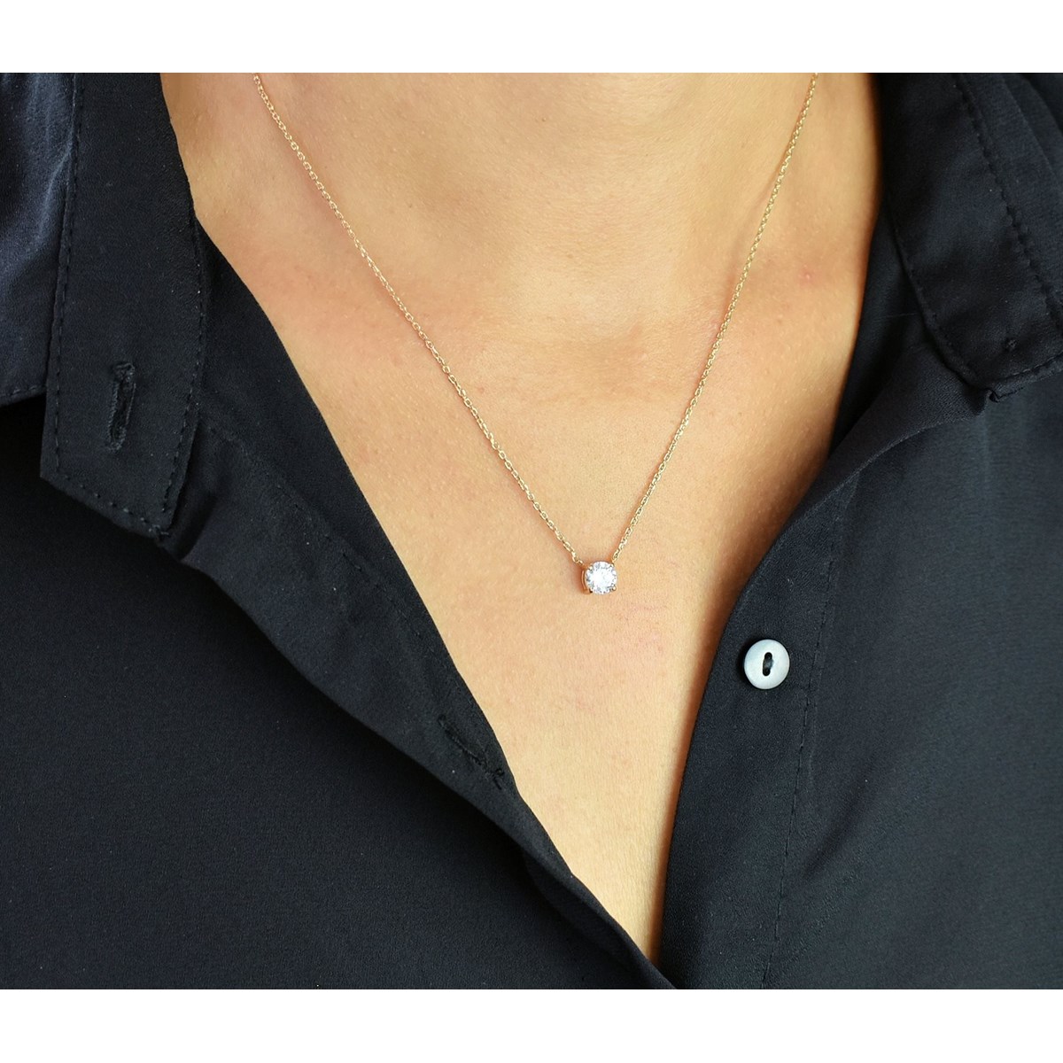 Collier solitaire oxyde de zirconium Plaqué OR 750 3 microns