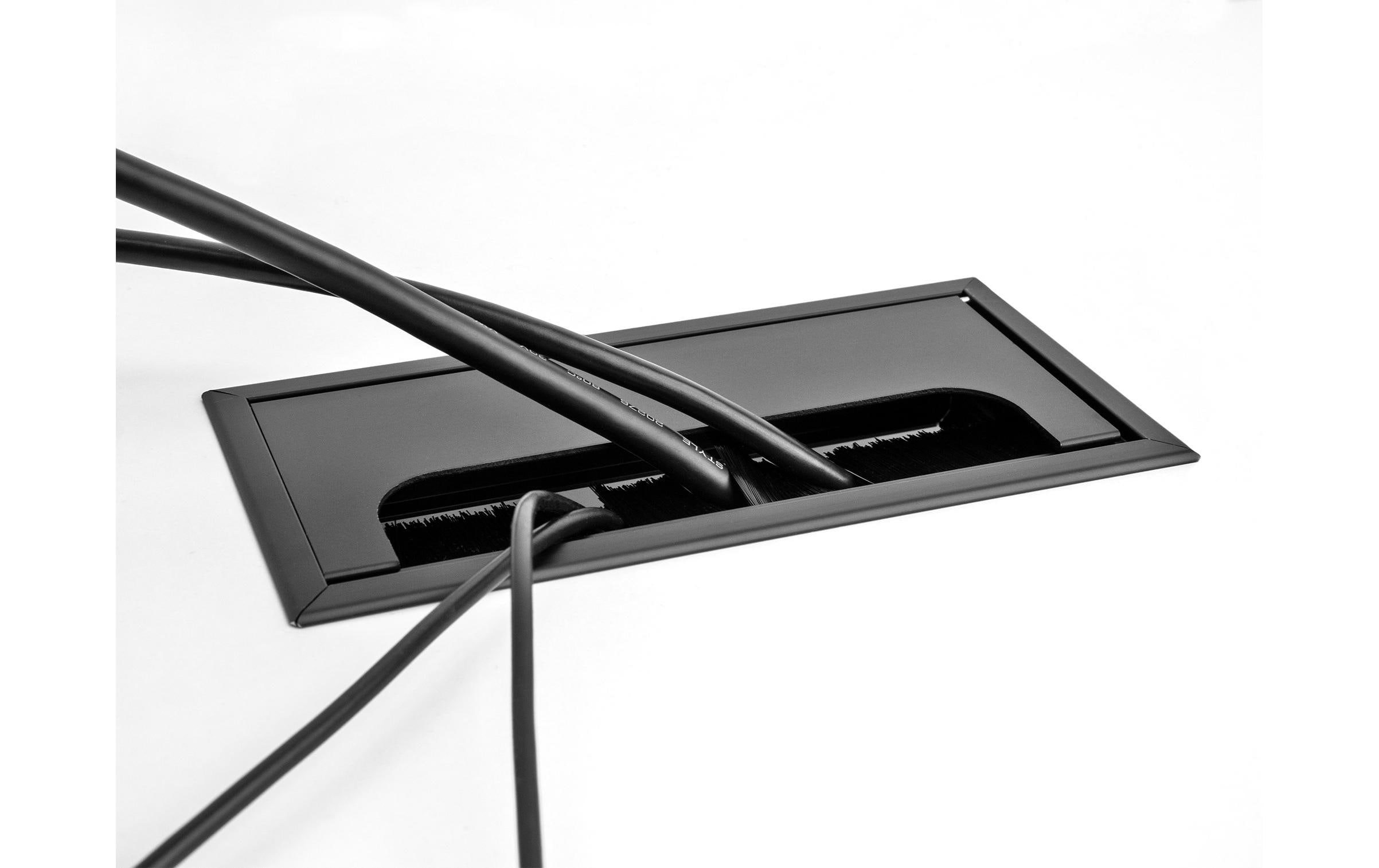 Einbaurahmen für Tisch mit Bürste 160x80x28mm, SchwarzDelock Kabeldurchführung für Tischeinbau mit Bürste 160 x 80 x 28 mm Schwarz
