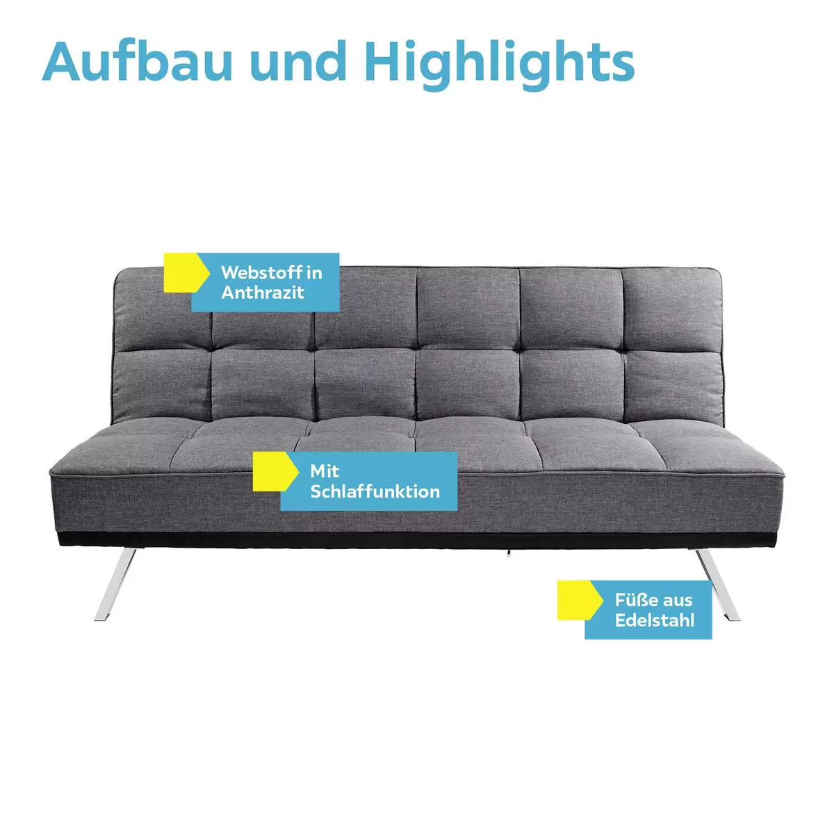 Schlafsofa Roma Best Price 114 x 179 Anthrazit