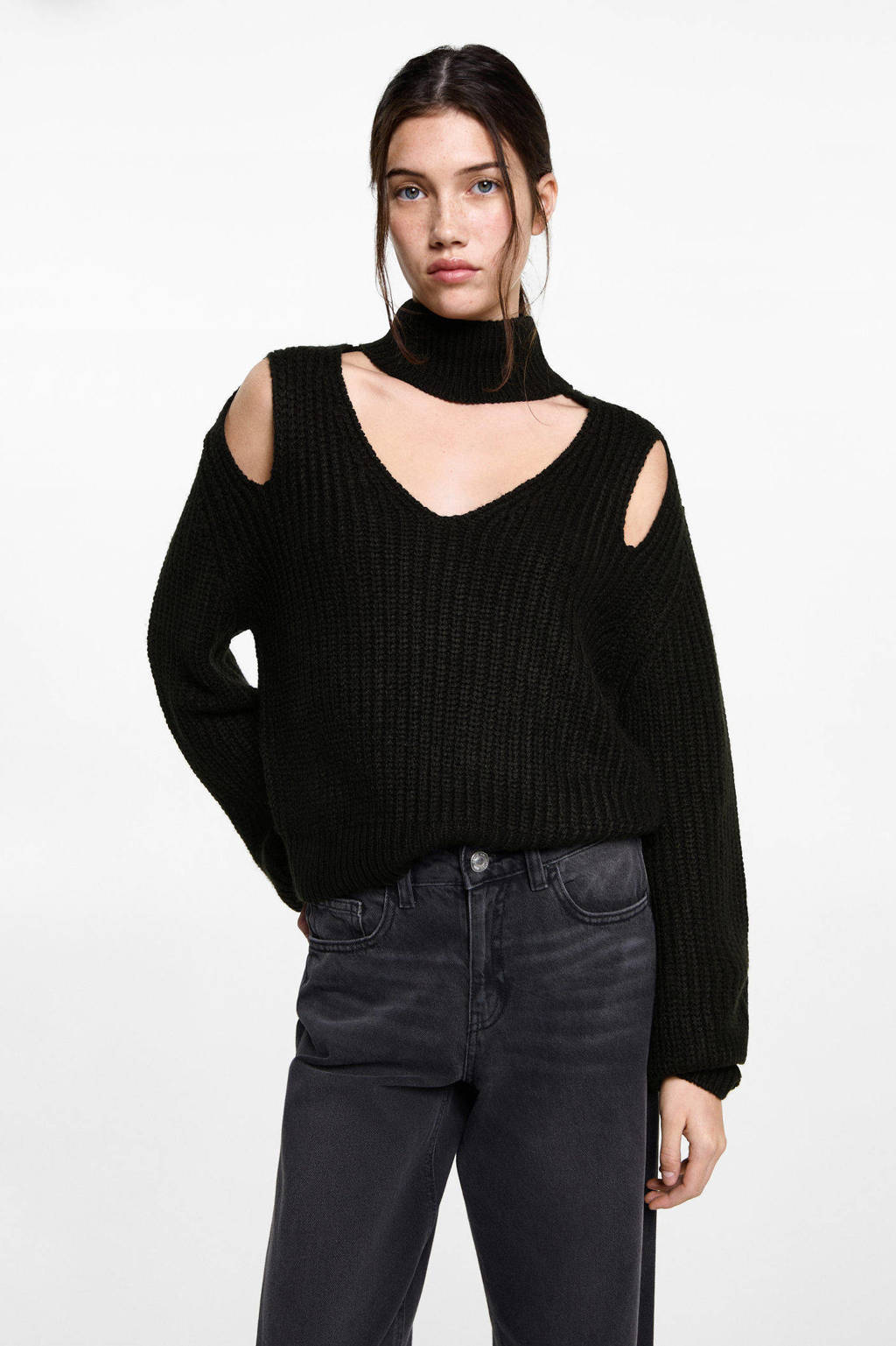 MANGO TEEN trui zwart grof gebreid