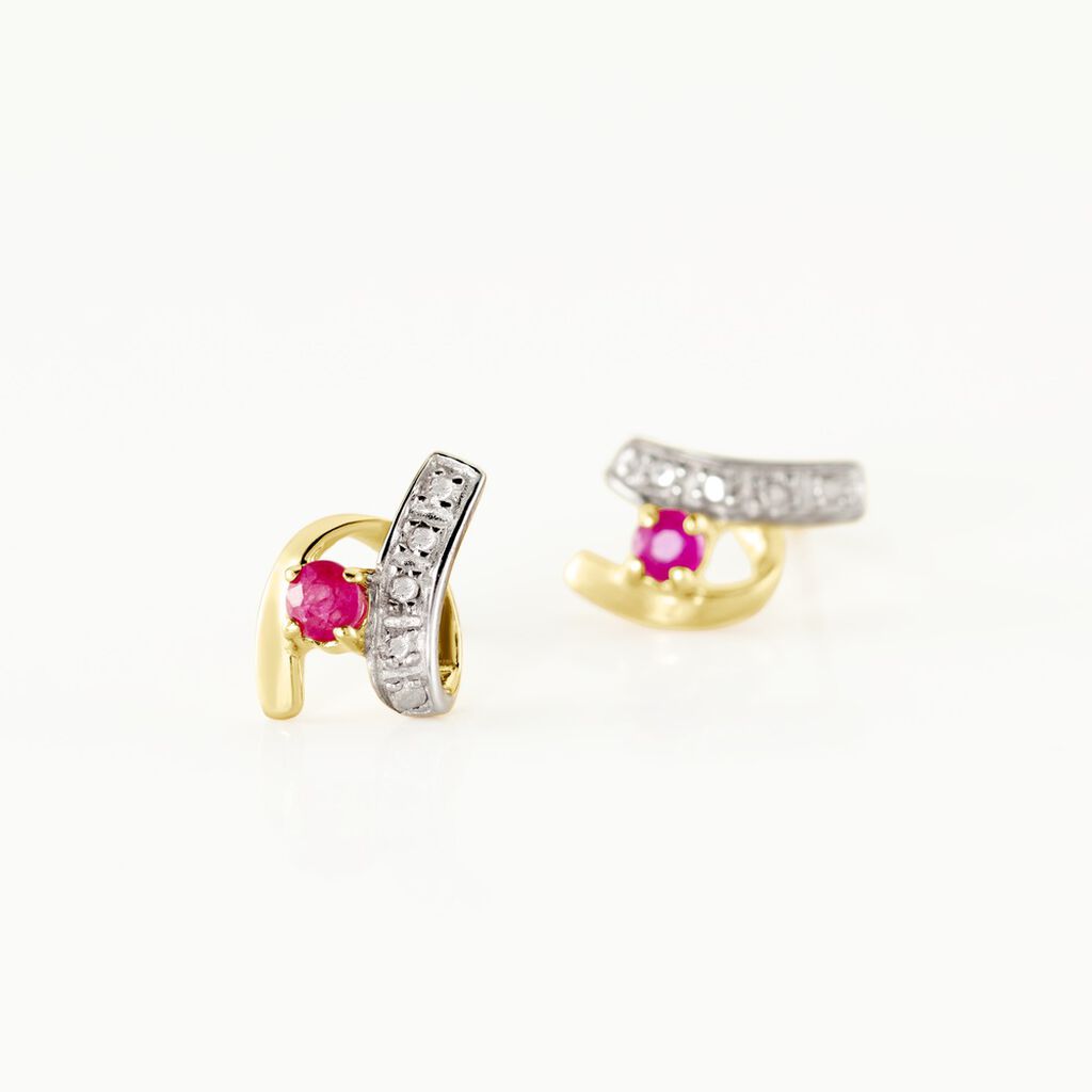 Boucles D'oreilles Puces Kirsten Or Jaune Rubis Et Diamant