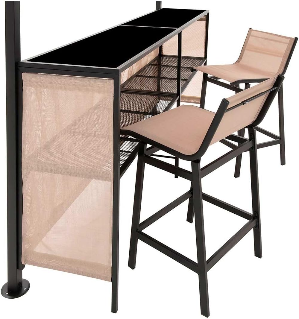 OUTLIV. Gartenpavillon, mit Bar und 2 Stühlen, strapazierfähig, langlebig, inkl. Thekenabdeckung und integrierter Dachlüftung, 240x240x250, Beige