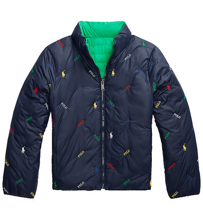 Polo Ralph Lauren Dynejakke - Vendbar -  Grøn/Navy m. Logoer