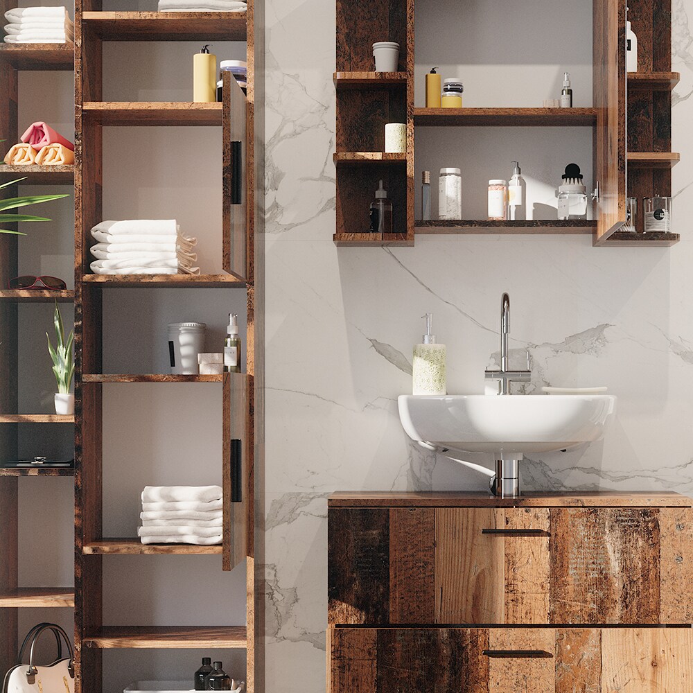 Vicco Badmöbelset Ilias Old Style modern Badezimmerschrank Badschrank Badezimmermöbel Waschtischunterschrank Waschbeckenunterschrank Spiegelschrank Hochschrank Schranktür Schrankfach Schrankschublade