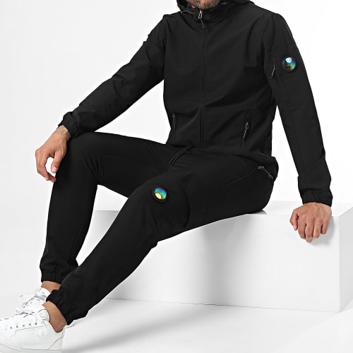 Ensemble Veste Zippée Capuche Et Pantalon Cargo Noir