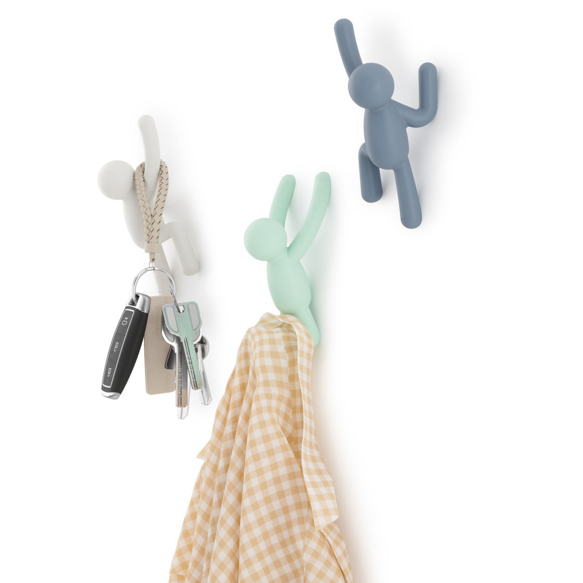 Ophanghaak Buddy wit mint blauw - set van 3