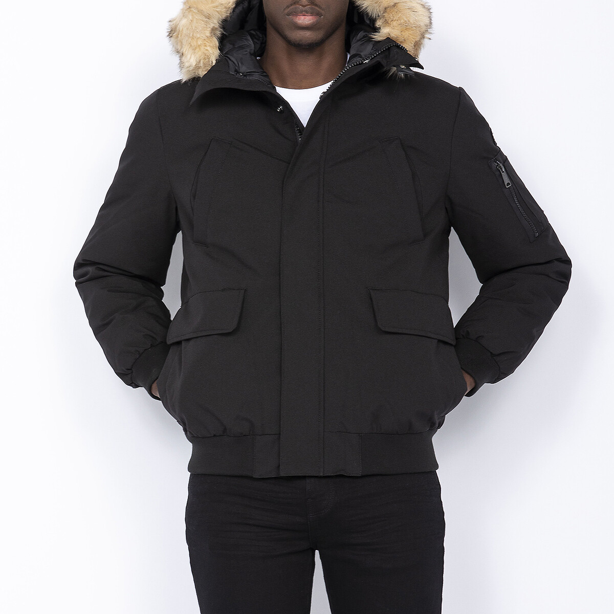 SCHOTT<br>Jaqueta bomber quente com zíper e capuz Keyburn