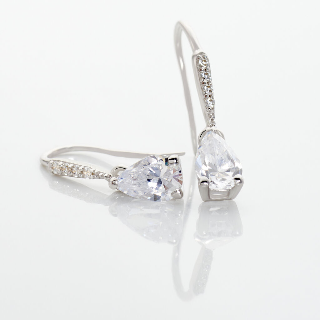 Boucles D'oreilles Pendantes Adib Or Blanc Oxyde De Zirconium