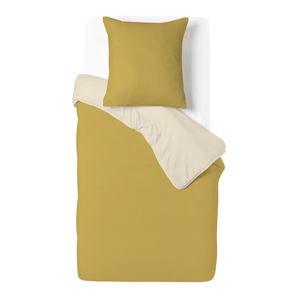 Parure de lit 1 personne 140x200cm polycoton réversible beige