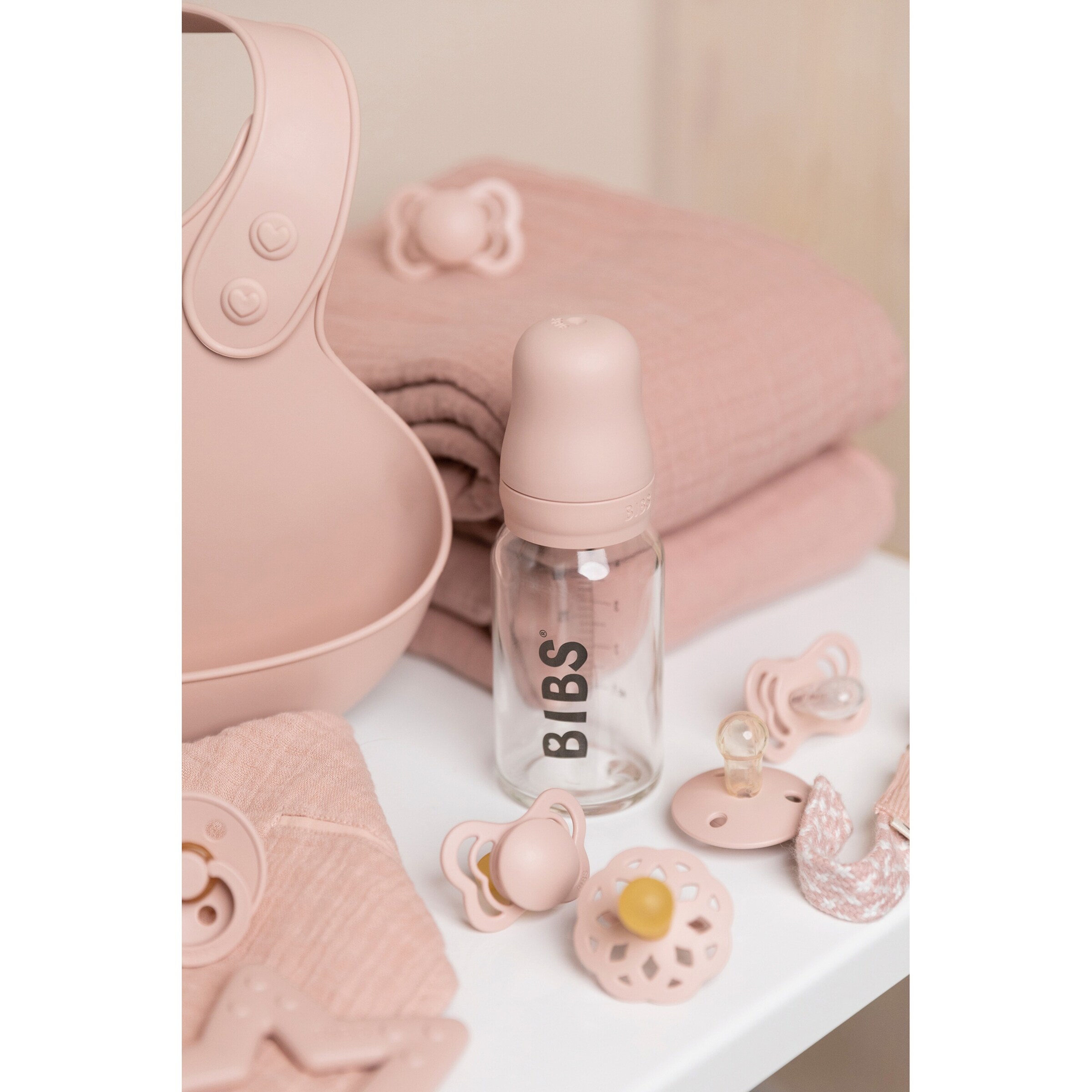 BIBS Babyflasche aus Glas, 120 ml, ab 0M rosa