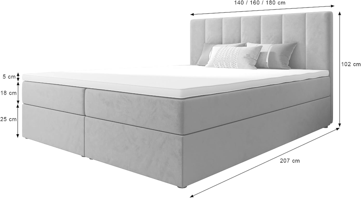 B&B HOME Boxspringbett AdelleIII 160x200 cm - mit Bettkasten