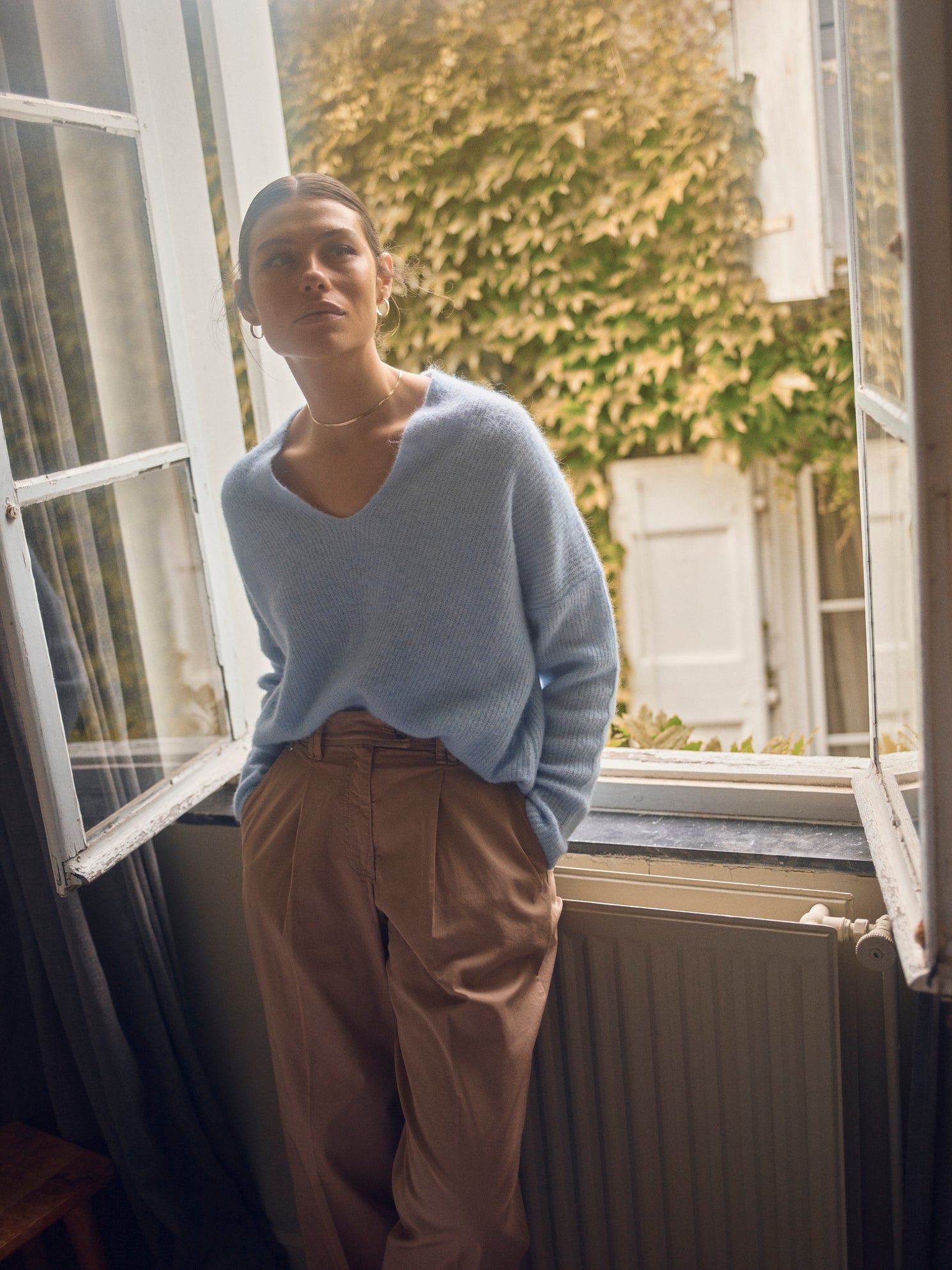 Mos Mosh  Thora V-Neck strik - Cashmere Blue