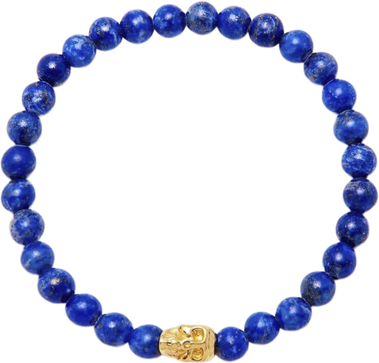 Nialaya Men's Wristband with Blue Lapis and Gold Plated Skull Blue