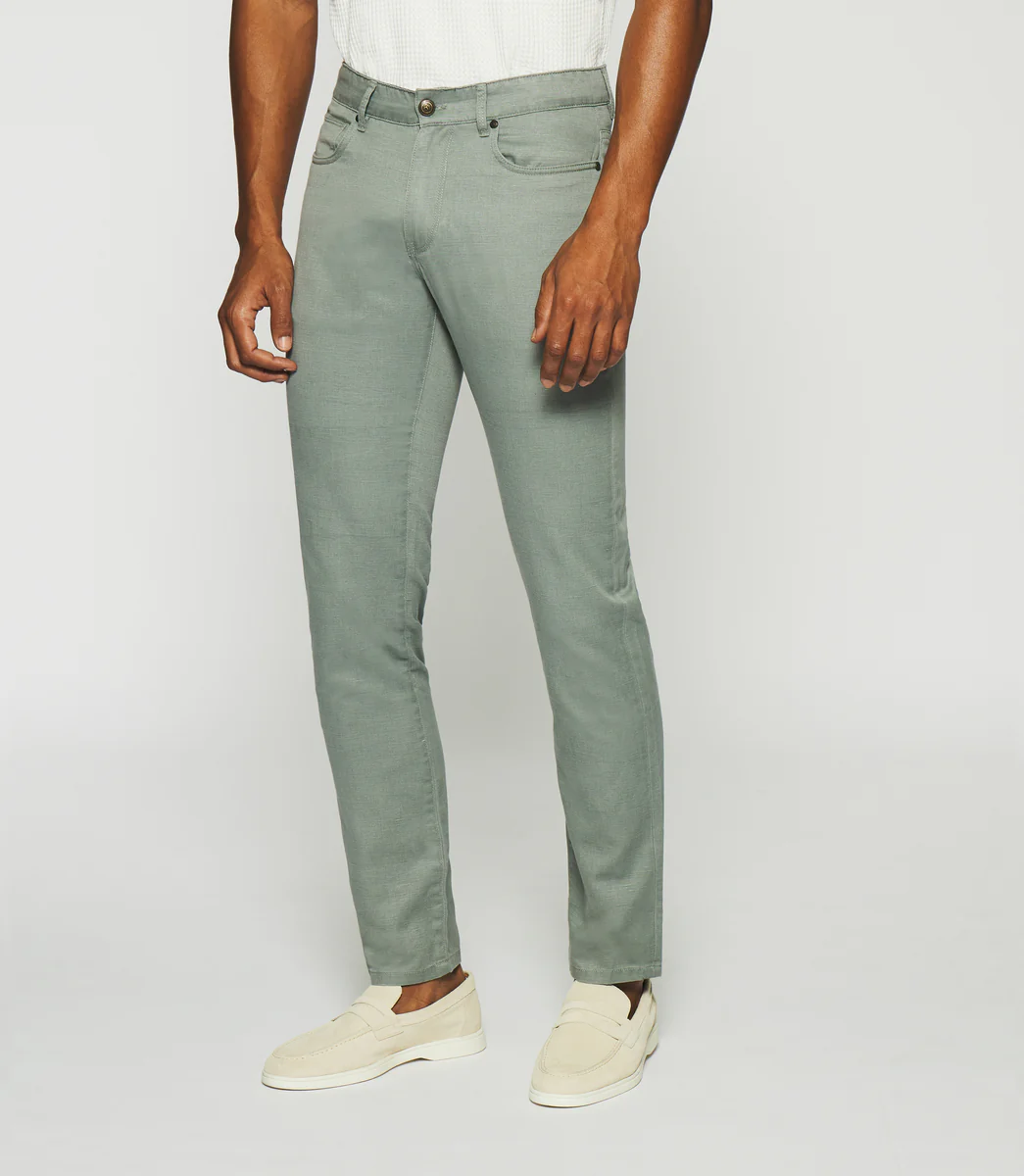 Pantalon slim kaki 5 poches en coton lin PASTEL