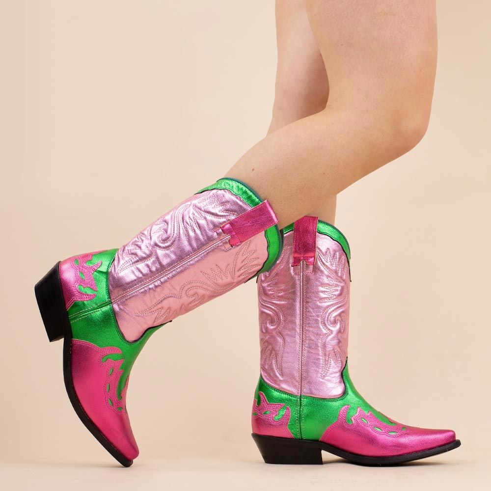 DWRS cowboylaarzen 1324 Sierra groen - roze