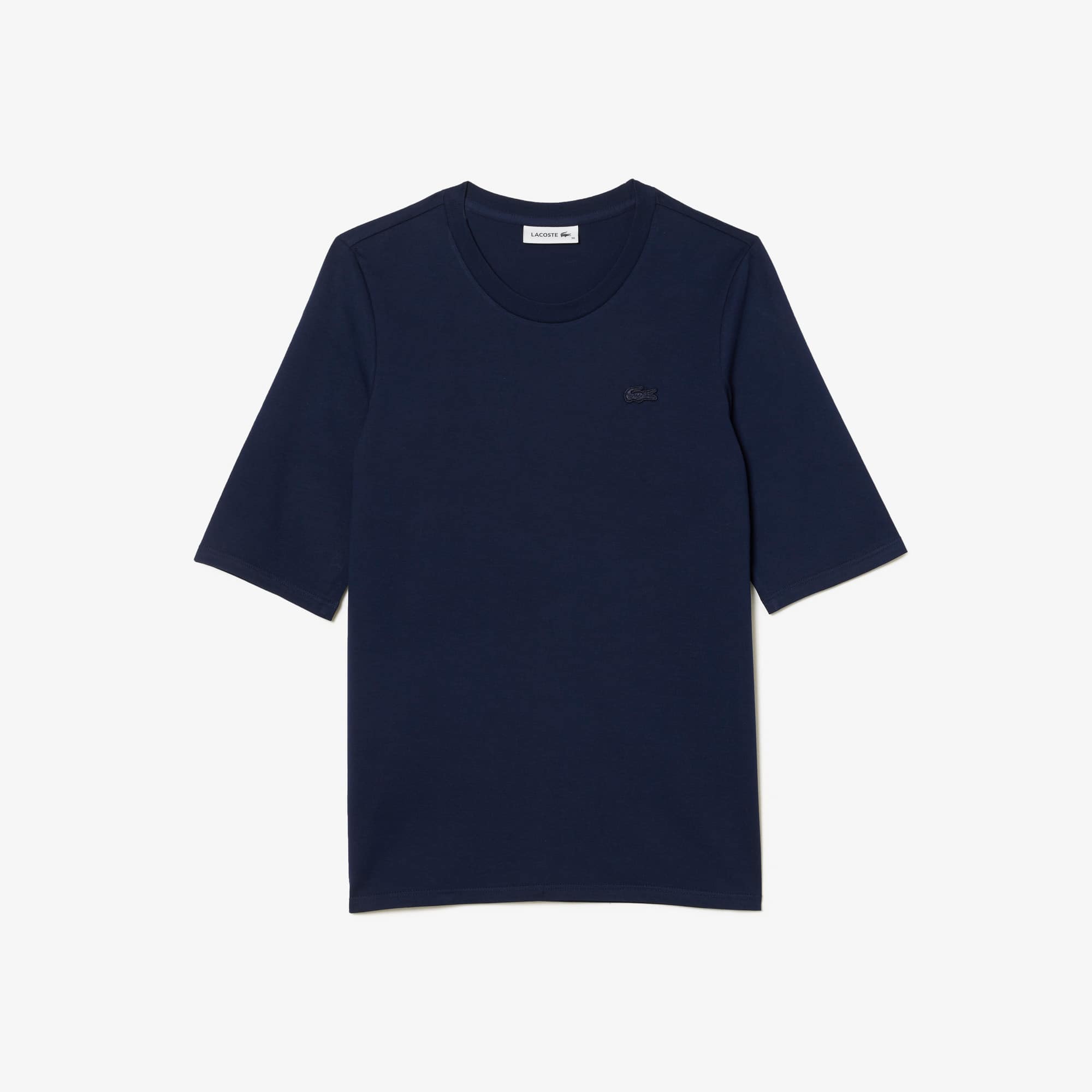 T-shirt à col rond et manches trois-quarts en coton uni T-Shirts - Bleu - Lacoste - Femme