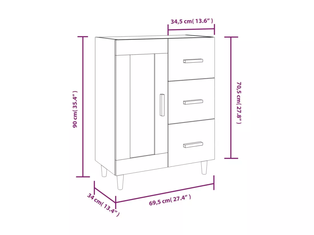 Buffet Blanc brillant 69,5x34x90 cm Bois d'ingénierie