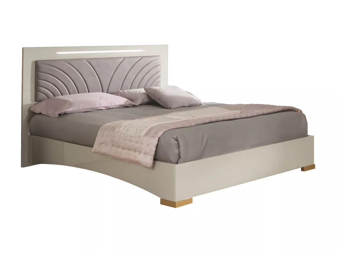 PANACA - Chambre Complète 140x190cm Crème et Bronze + Leds