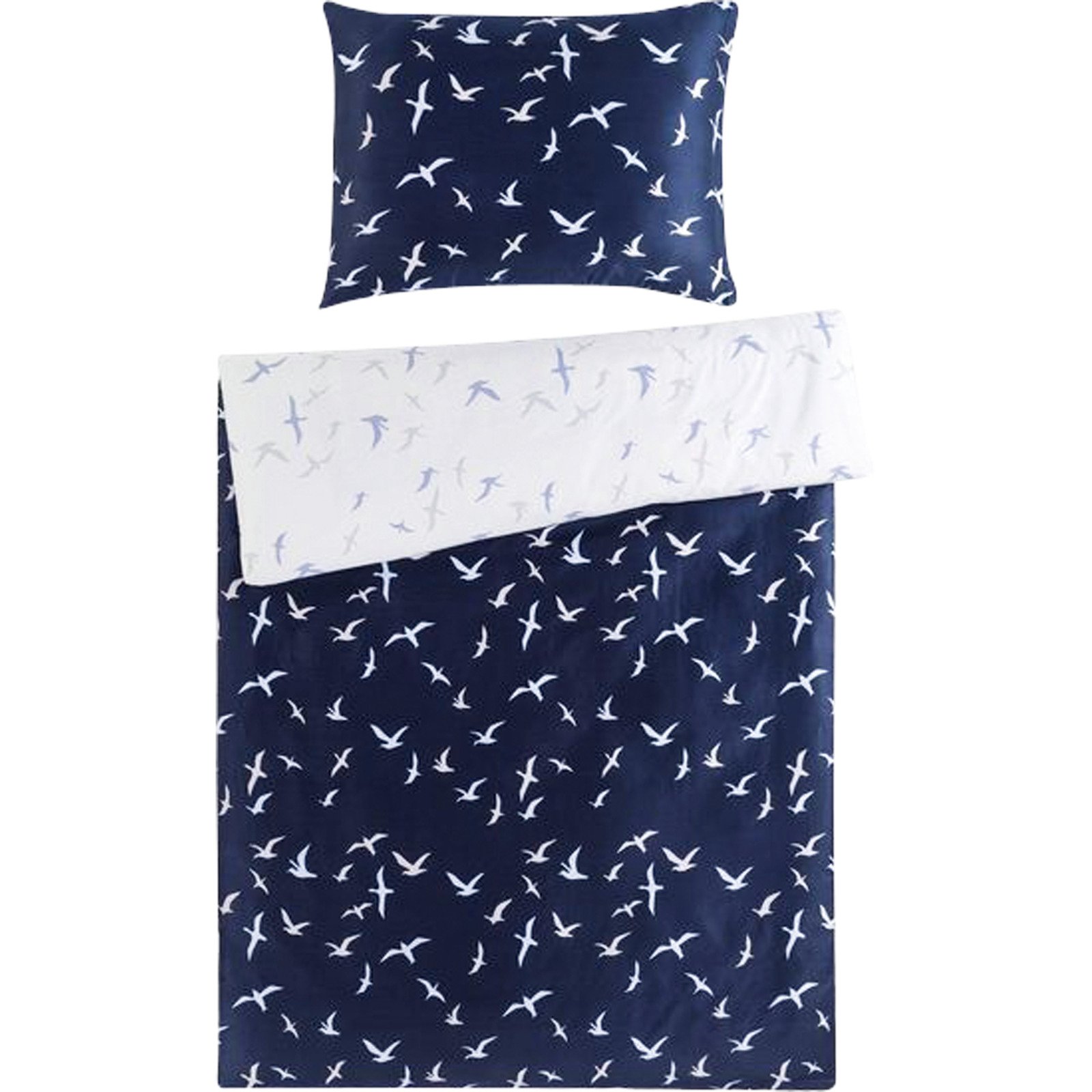 Bettwäsche Satin Vögel navy 50x70 Kissenbezug
