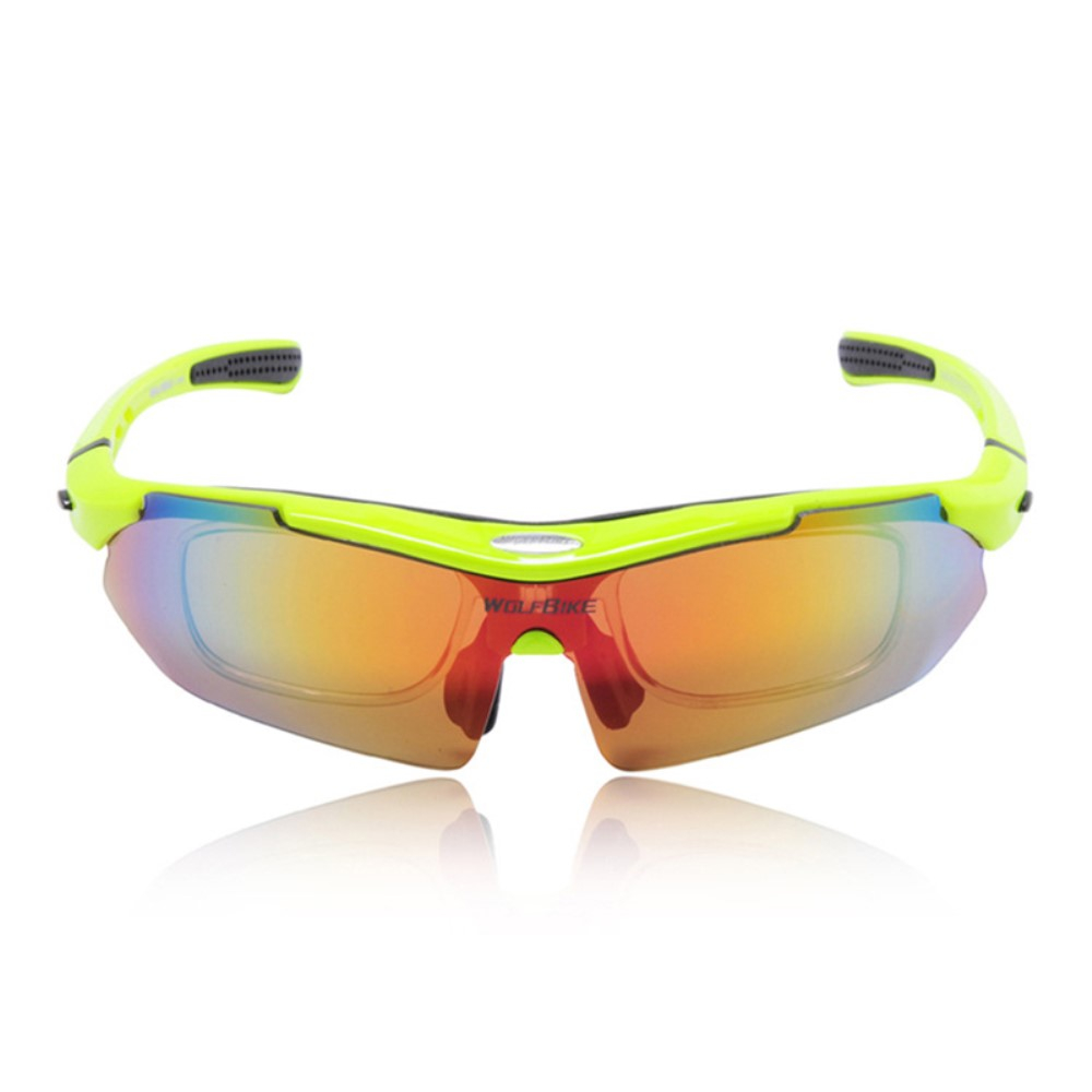 Wolfbike - Polarisierte Sportbrille Fahrrad Sonnenbrille inkl. 5 Wechselgläser   Etui - Gelb