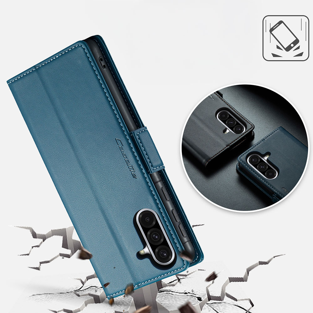 Samsung Galaxy A56 Leder Tasche Flip Wallet Etui mit Kartenfächern Litchi Look (RFID Schutz) - Blaugrün