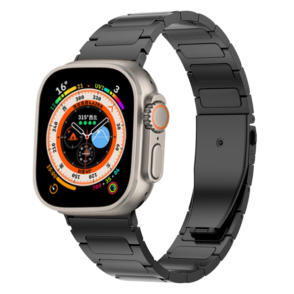 Apple Watch (42/41/40/38 mm) Edelstahl Glieder Armband mit Faltschliesse - Schwarz