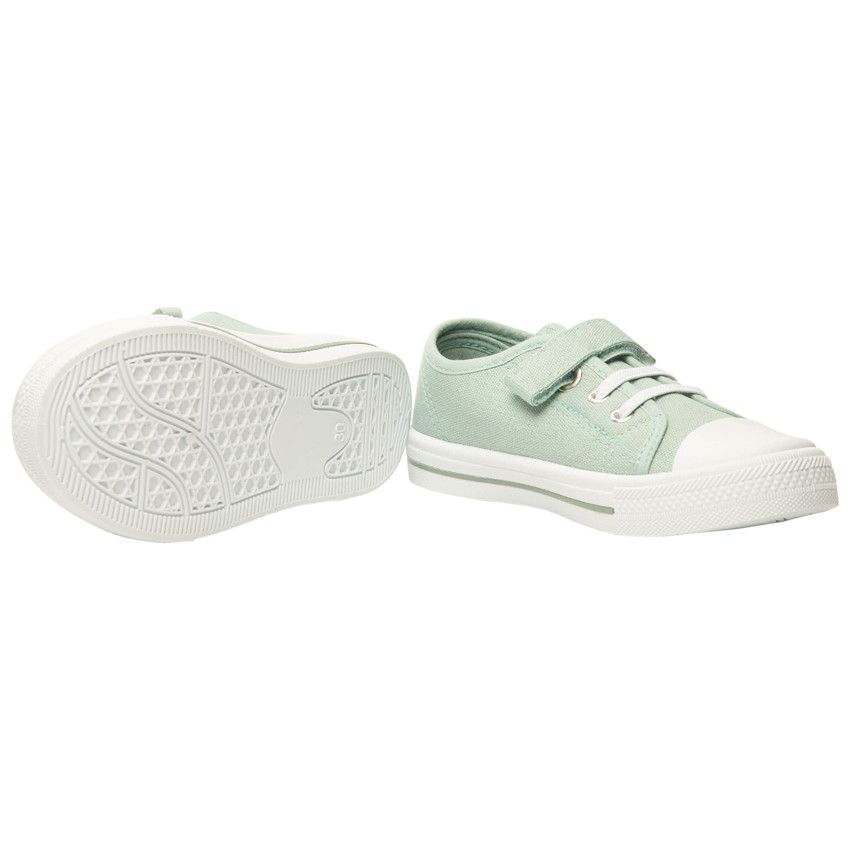 Baskets basses en toile avec lacets élastiques et velcro pour garçon - Vert