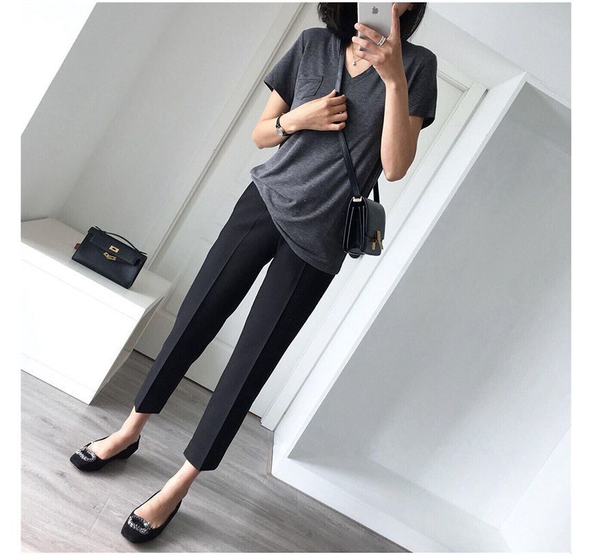 Inchioh - Hoge taille effen cropped broek