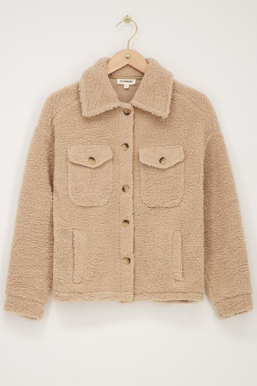 Beige teddy jasje met zakken