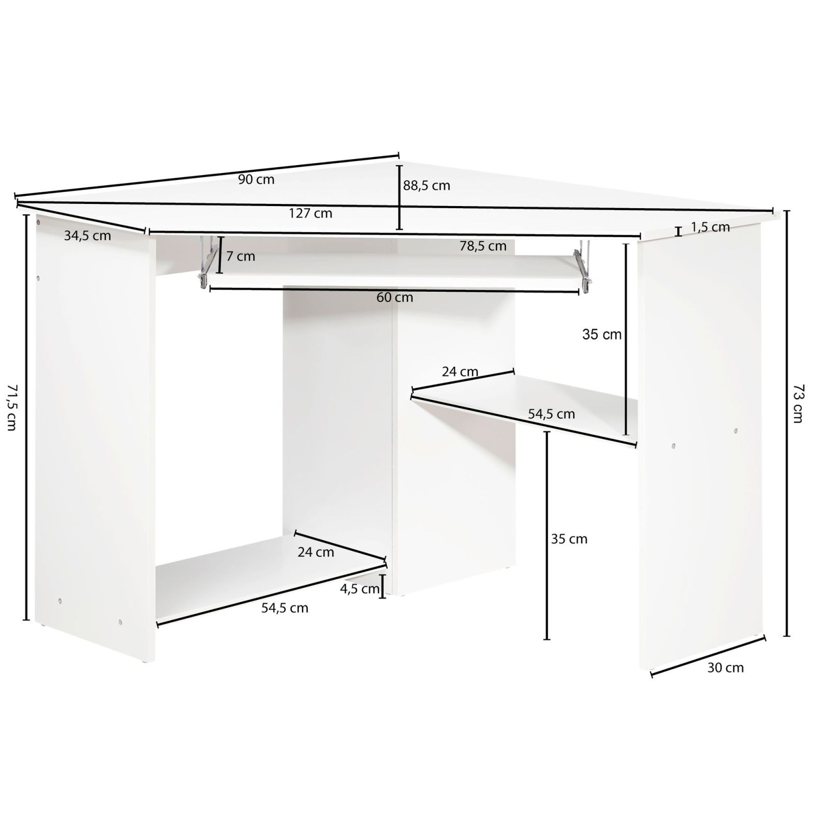 Eckschreibtisch - weiß - mit Ablage - 94 cm
