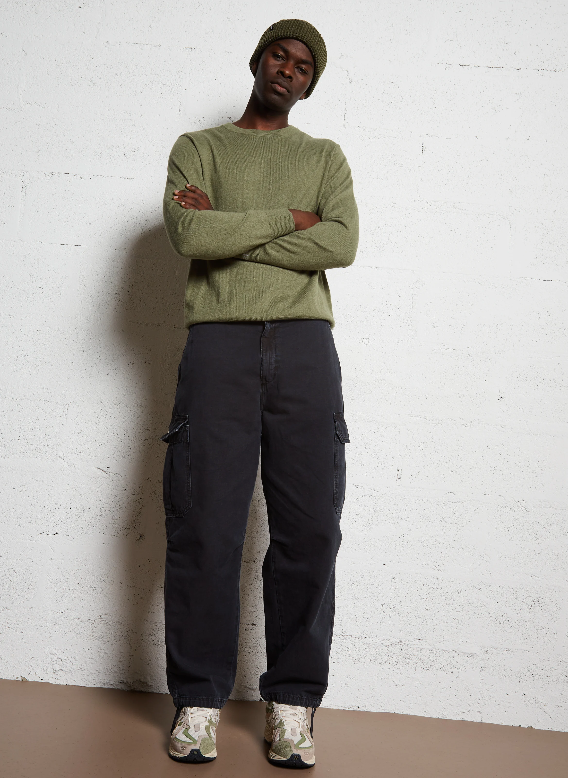 NEW ANDRE - Pull col rond droit en coton et laine mélangé | Vert