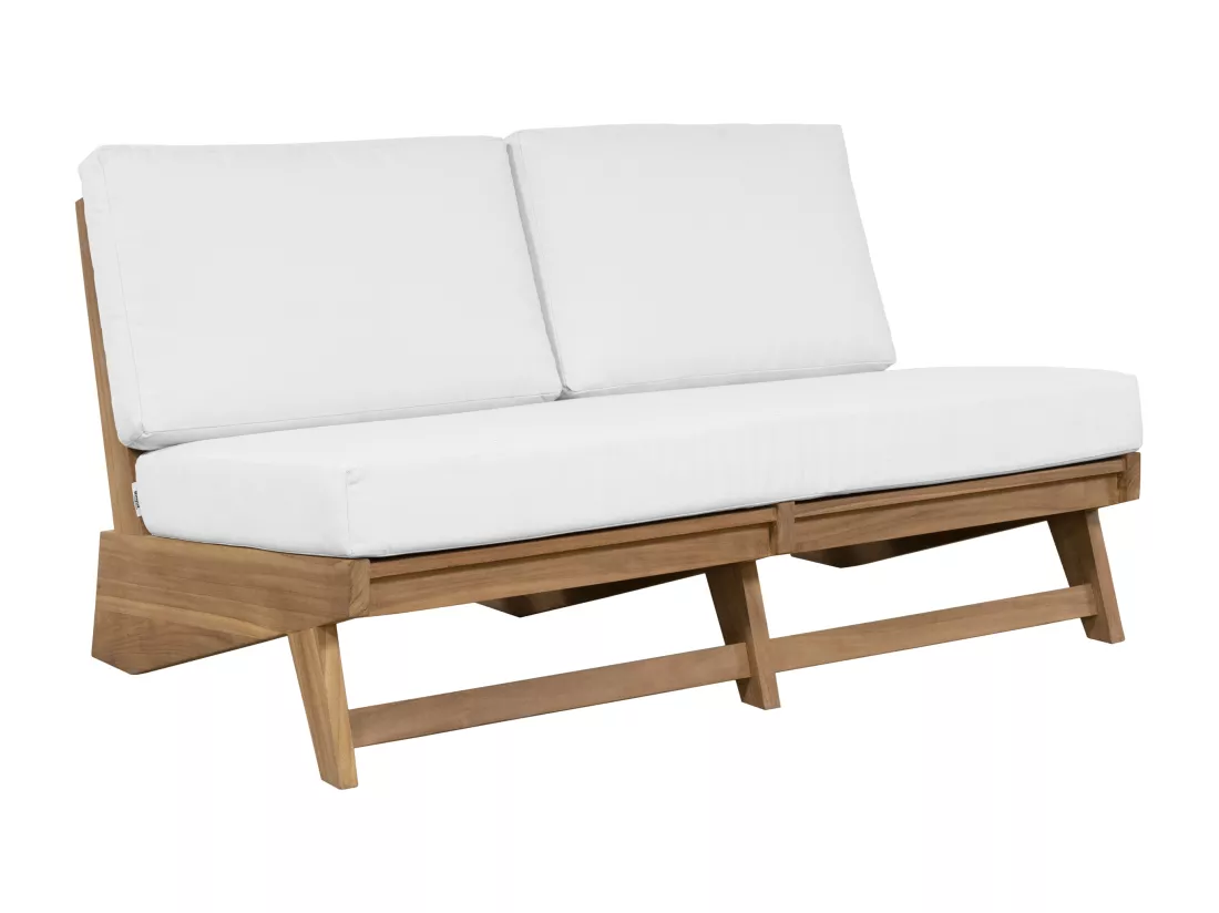 Salon de jardin en teck : un canapé 2 places, 2 fauteuils et une table basse - Naturel clair et blanc - LOMANIS de MYLIA