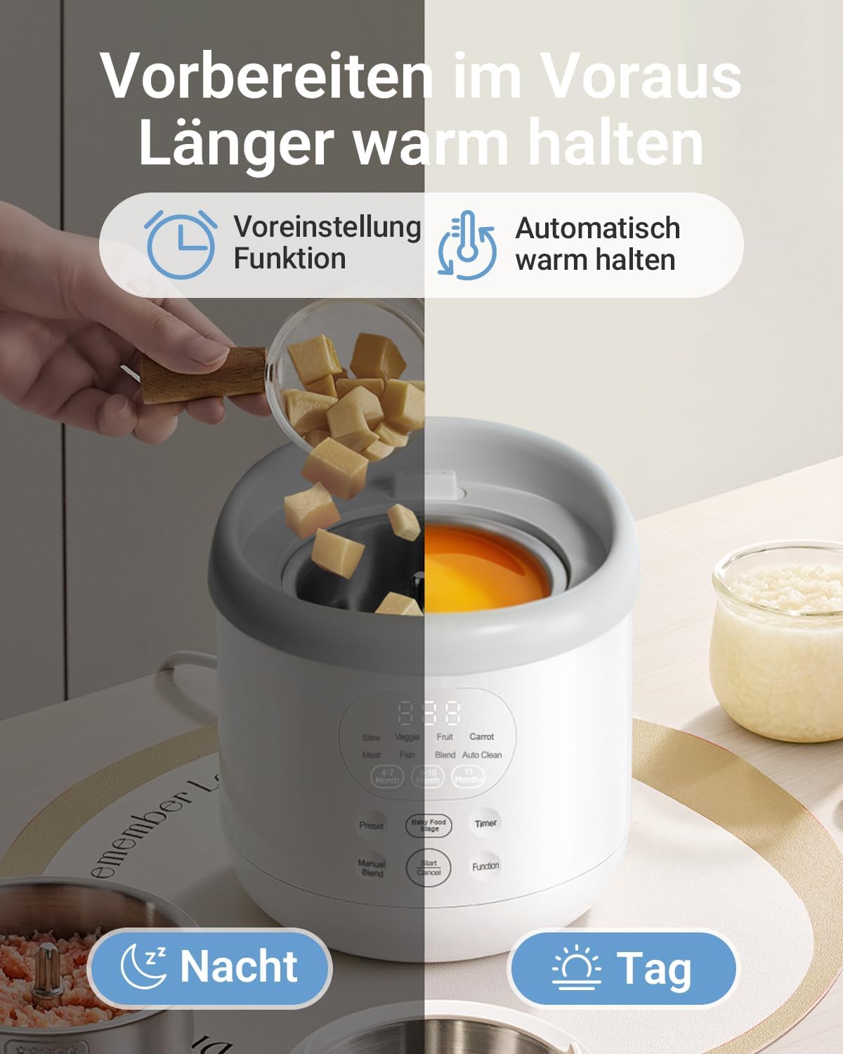 Bear Babynahrungszubereiter NutriEase AllStage Edelstahl, OneStep Baby Food Maker Babybrei-Zubereiter, Automatisches Kochen & Zerkleinern für gesunde hausgemachte Babynahrung, BPA-frei