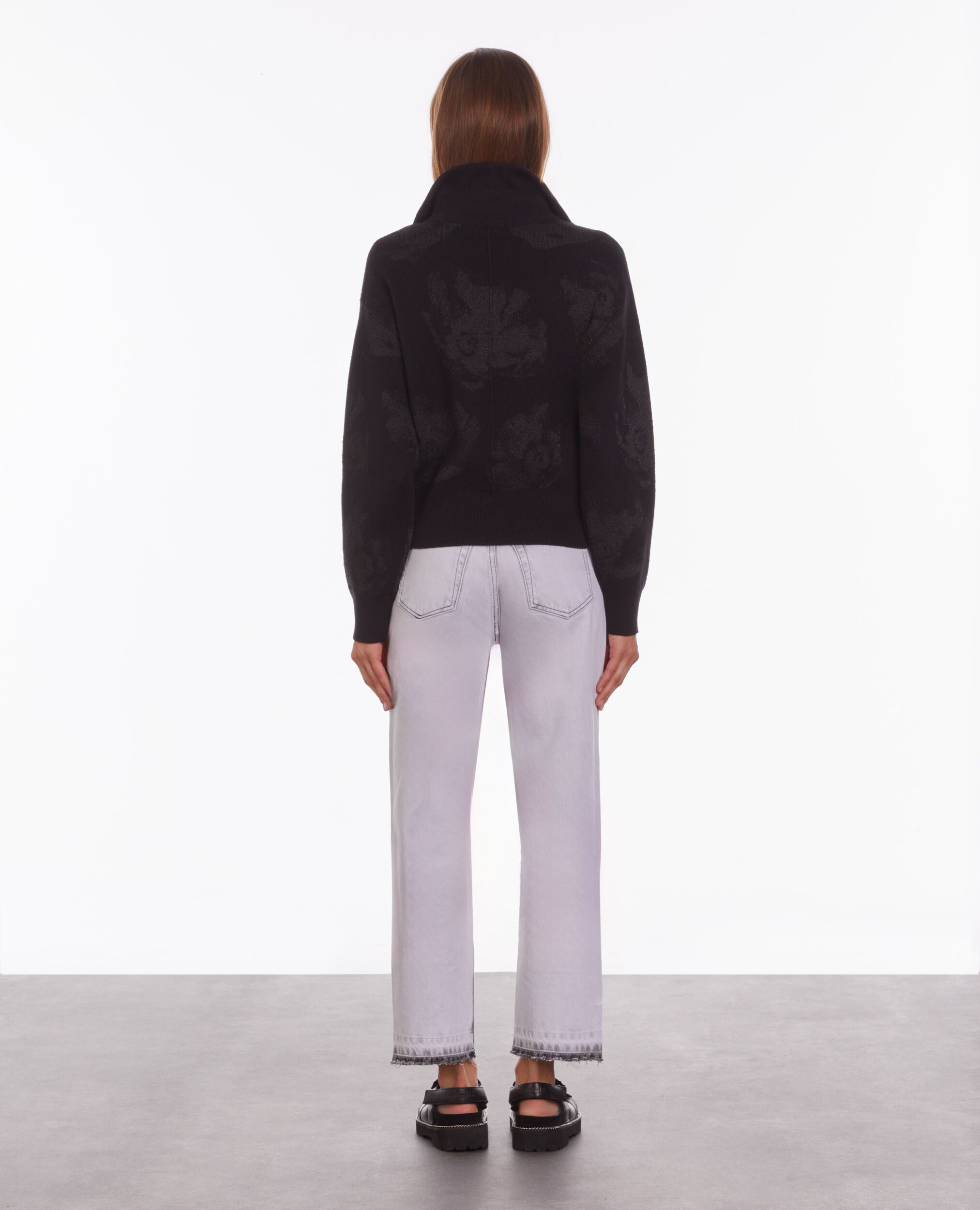 Pull noir en laine mélangée avec motifs lurex